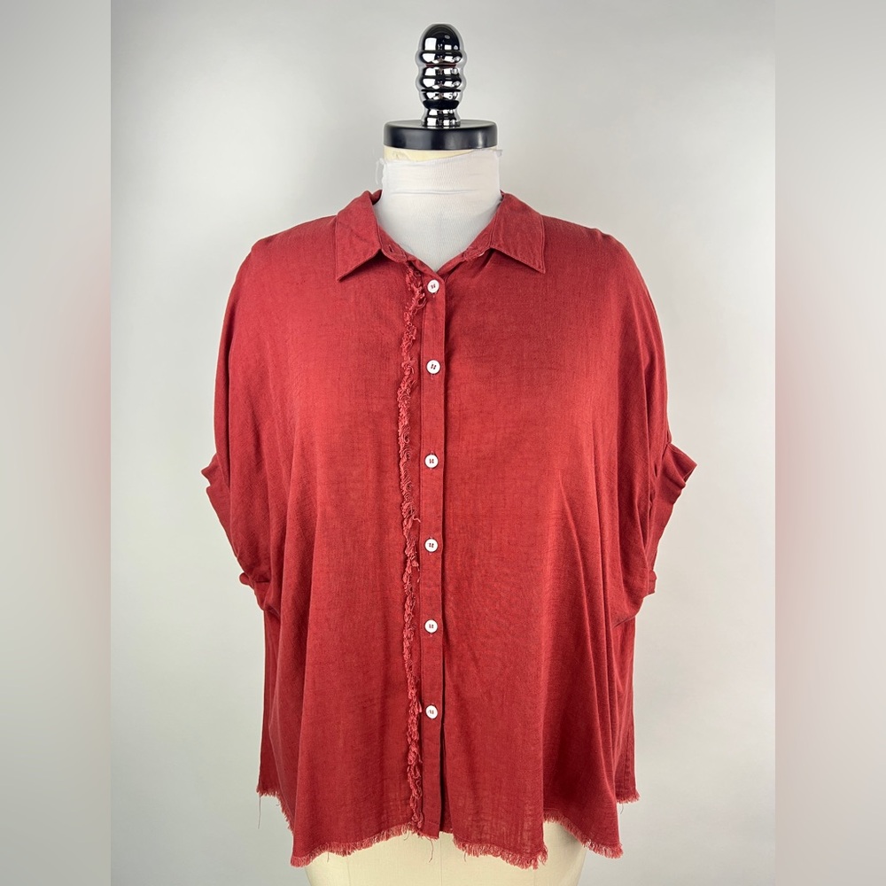 💚 3039. Dolman Cuff Sleeve Button Front Top